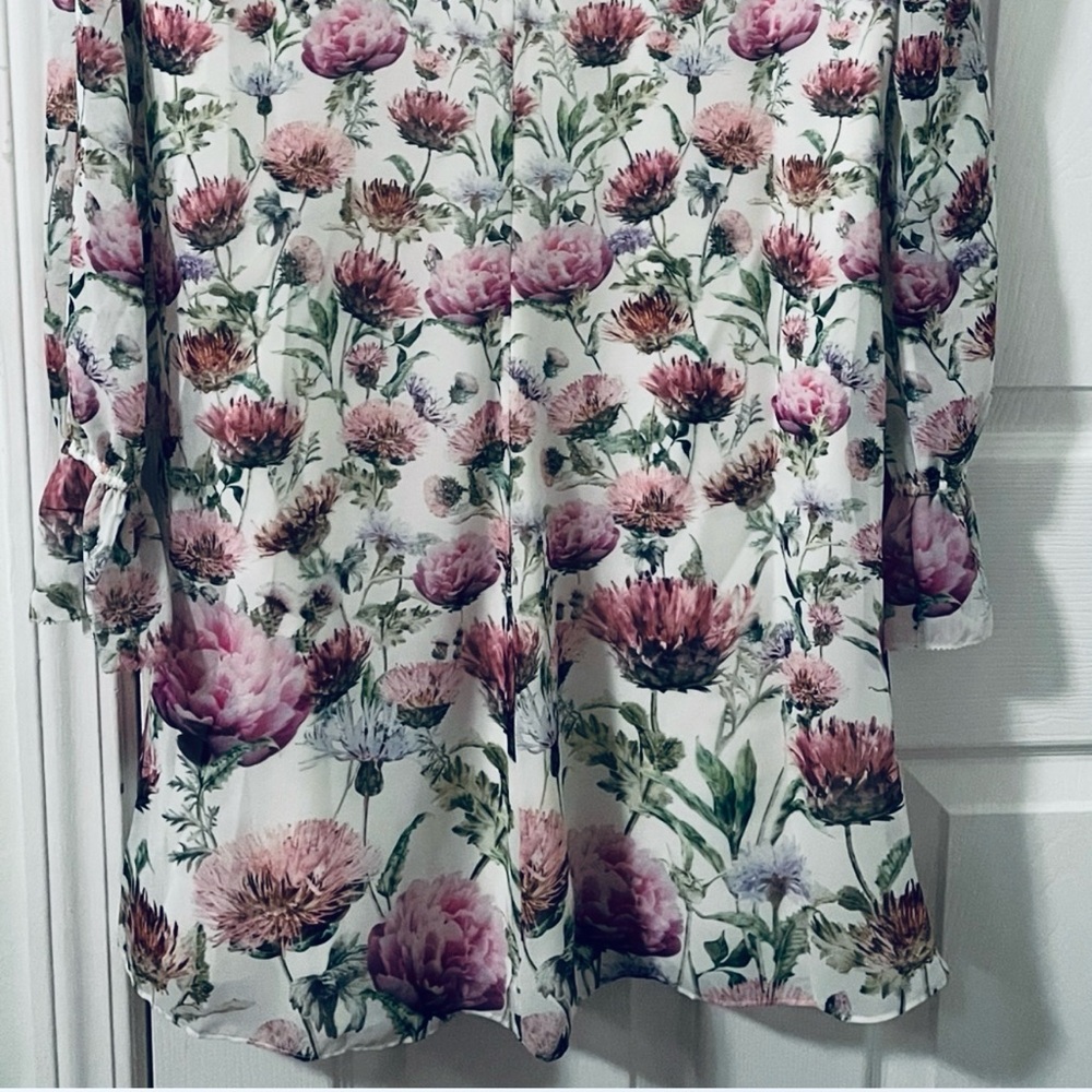 Ted Baker London White and Pink Floral Long Sleeve Dress - Picture 2 of 8